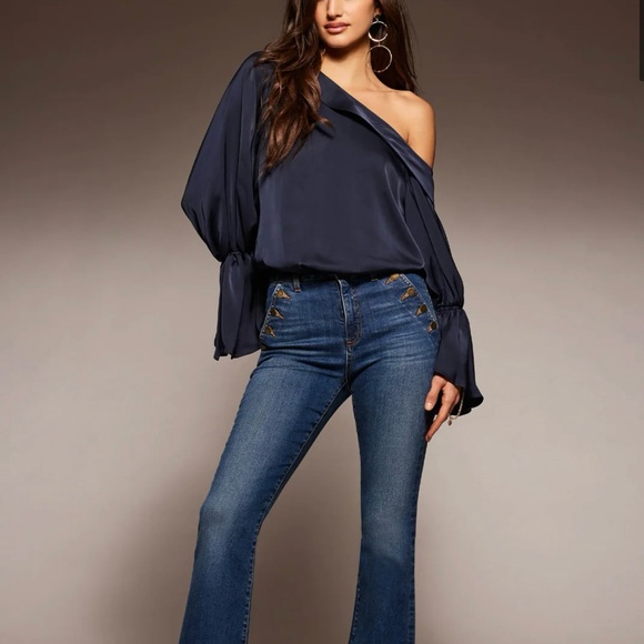 Ramy Brook- Helena High-Rise Flare Jean Sailor Button Sz 28. Dark Rinse - Picture 5 of 10